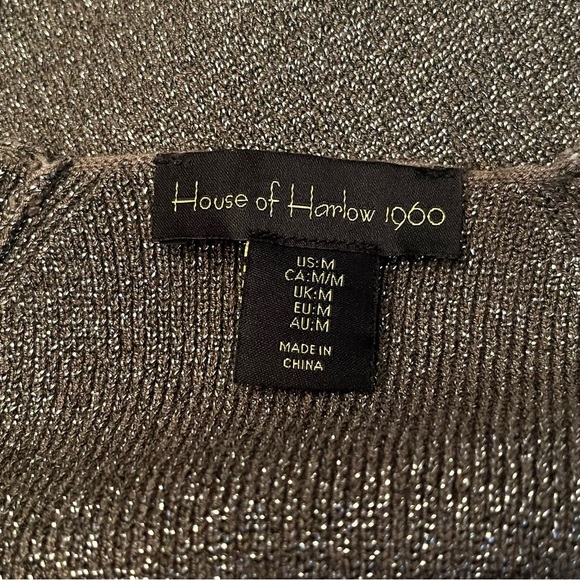House of Harlow 1960 Sparkle Metallic Dark Green Knit Sweater Womens Size Medium - Picture 5 of 7